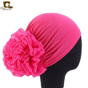 GTOP Wholesale Custom Logo Hair Accessories Big Flower Turban <b>Scarf</b> Solid Color Turbans Fancy Polyester Turbantes for Girl Women - Product Image 5