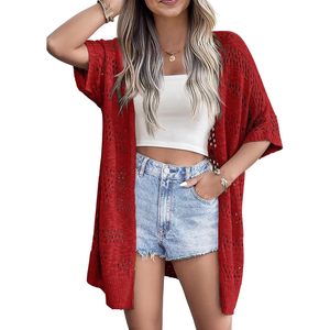 FOXA Lightweight Summer Crochet Cardigan Women Short Sleeve Boho Knitted Open Front Oversized Kimono Style - Product Image 1