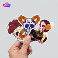 Pack d'autocollants personnalisés Dia De Los Muertos en vinyle imperméable découpé, motifs Calavera et Tête de Sucre, Pegatina, pour fêtes, vente en gros, OEM