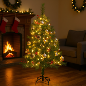Sapin de Noël Artificiel de 150 cm avec 150 LED Blanc Chaud Articulées, Base Autoportante pour Intérieur, Ornements de Baies Décoratives - Product Image 2