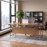 Bureau de style industriel vintage en bois massif avec pieds en acier inoxydable, idéal pour la maison, le bureau ou comme table d'étudiant.