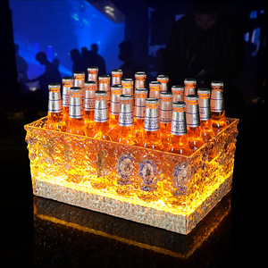 Cubo de Hielo Iluminado LED, Enfriador de Bebidas de Plástico Acrílico, 12 Botellas, Cuadrado, para Bar, KTV, Discoteca - Product Image 1