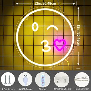 Enseigne néon visage souriant, alimentation USB 5V, interrupteur à intensité variable, lumière LED <span class=keywords><strong>Kiss</strong></span>, décoration murale pour la maison, chambre d'enfant, bureau, mariage, fête d'anniversaire - Product Image 2