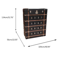 Armoire de rangement vintage de luxe en cuir véritable noir, coffre en bois à 4 tiroirs, grande capacité, pour chambre et salon