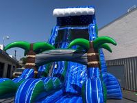 Location de jeux d'eau pour fêtes d'été, toboggan aquatique tropical commercial, toboggan aquatique gonflable bleu marbre, cour avec piscine