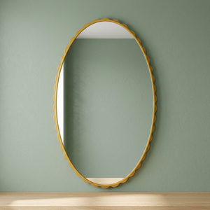 Oval Brass Wall <b>Mirror</b> with Scalloped Frame Modern Decorative Design for Living Room Bedroom - Product Image 1