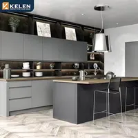 Kelen 2022 Lemari Dapur Modern Pemasok Pintu Dapur Grosir Kabinet Dapur Abu-abu Kayu untuk Rumah Prefab Kustom