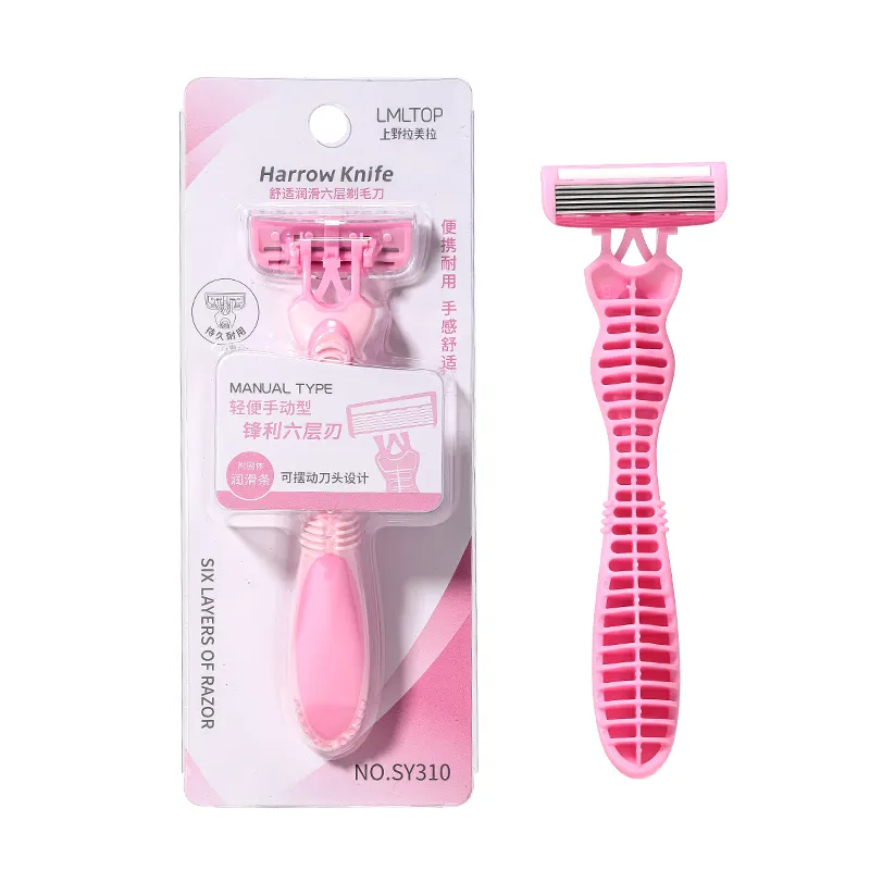 LMLTOP Couteau de rasage pour le visage à lame oscillante 6 couches Rasoir pour femmes SY310 Rasoir manuel rose portable pour femmes