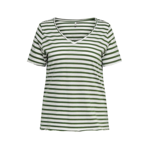 T-shirt rayé en coton vibrant à manches courtes pour femme, grande taille, motif graphique moderne et essentiel pour une confiance quotidienne expressive - Product Image 1