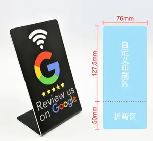 Alta calidad NFC Google Reviews Stand QR Code Scanning PVC Table Talkers Yelp NFC Review Stand PVC