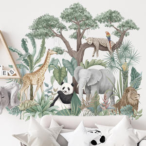 Sticker mural de forêt africaine d'animal de <span class=keywords><strong>jungle</strong></span> de dessin animé de décoration de chambre d'enfants - Product Image 1