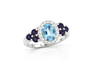 Anillo Ovalado de Plata de Ley con Diseño de Halo de Piedras Múltiples y Detalles Laterales en Forma de Racimo - Product Image 2