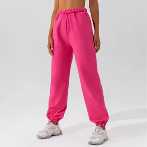 Custom Logo Women's Baggy Hot Pink Sweatpants Sports Jogger Pants with Embroidery Decoration Solid Pattern Blank Jogger Trousers