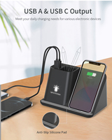 Cadeau de Noël populaire chargeur sans fil Dock 15W avec porte-stylo de bureau double sortie USB Logo personnalisé chargeur sans fil pour la maison