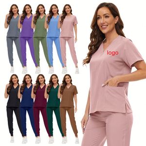 Conjuntos de Uniformes Médicos Unisex de Poliéster y Spandex para Hospital, Top y Pantalones con Múltiples Bolsillos, Traje de Enfermería - Product Image 1
