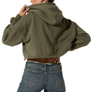 Sudadera Corta Deportiva de Yoga con Hombros Caídos para Mujer, Sudadera con Capucha de Forro Polar, Informal, con Cordón, Gruesa, con Cremallera, para Mujer - Product Image 4