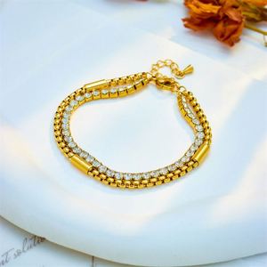 Pulsera de Acero Inoxidable de Moda para Mujer, Bañada en Oro de 18k, Doble Capa, con Zirconia, Ajustable, Inoxidable y que No se Desvanece, Venta al por Mayor - Product Image 3