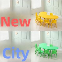 Ensemble table et chaise de dessin animé pour enfants, bureau et chaise de maternelle, pour dessin, jeu et apprentissage, en plastique, réglable en hauteur, en forme de lune