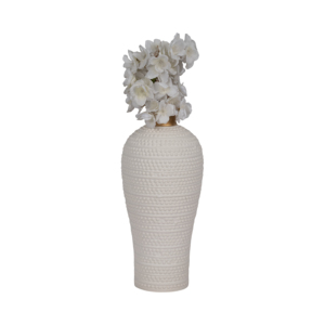Vaso in ceramica testurizzata con bordo in metallo e accenti a punti in rilievo per l'arredamento del soggiorno. - Product Image 2