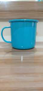 แก้วกาแฟเคลือบสีน้ำเงิน แก้วเหล็กมีหูจับ ใช้ซ้ำได้ แก้วคลาสสิกสำหรับบ้าน คาเฟ่ ของขวัญ - Product Image 3