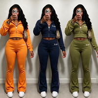 Ensemble de fitness pour femmes sur mesure OEM, veste zippée à taille haute extensible et pantalon évasé, 2 pièces
