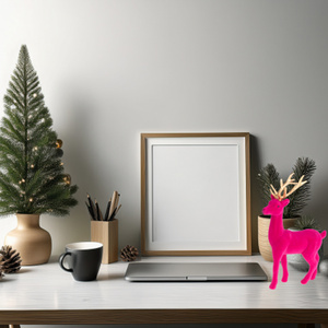 Colorful Flocked Pink Reindeer With Golden Antlers <b>Plastic</b> Deer Velvet Ornament For Holiday Decoration Table And <b>Shelf</b> Display - Product Image 6