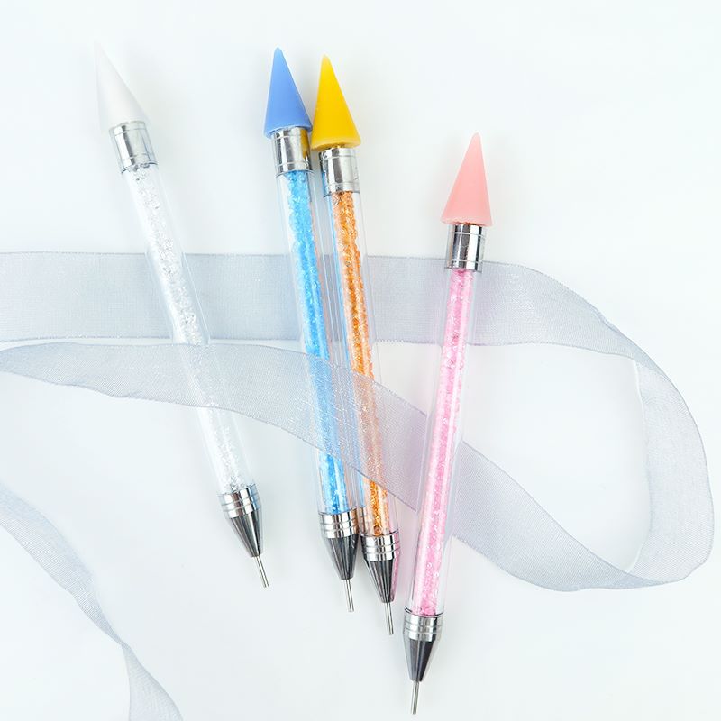 OEM ODM ручка с двойной головкой из кристаллов горного хрусталя восковая ручка для дизайна ногтей инструмент для точек