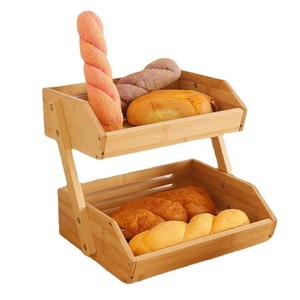Bamboo Desktop Storage Rack Double Layer Fruit <b>Vegetable</b> Bread Basket Multifunctional Kitchen Organizer <b>Standing</b> Type - Product Image 5
