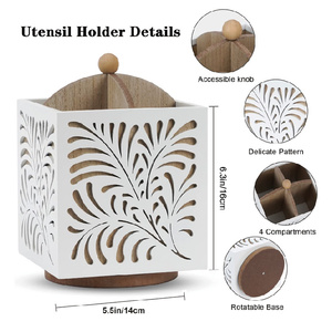 Organisateur de couverts en bois laqué carré rotatif pour comptoir de <span class=keywords><strong>cuisine</strong></span> et bureau - Product Image 5