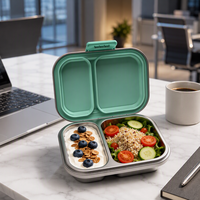 Boîte à bento mignonne à 2 compartiments en acier inoxydable avec couvercle pour enfants - Sans BPA, chauffable, grande capacité, anti-fuite, préservation de la fraîcheur