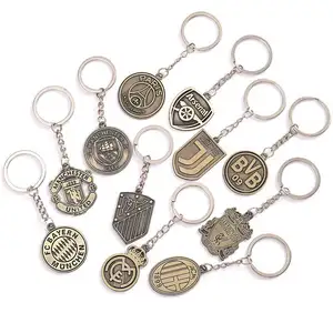 Factory Customised Wholesale Vintage Metal Bronze 3D Sports Football Team Keychain Copper Brass Soccer Club Logo Key Chain Ring