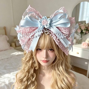 Accesorio para el cabello con lazo de cinta dulce con cuentas de color amarillo cremoso al estilo japonés, clip de hada, clip para el cabello de princesa inspirado en Lolita. - Product Image 1