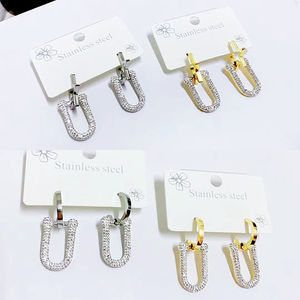 Pendientes irregulares de acero inoxidable a la moda, pendientes de aro de ZIRCON geométricos, joyería para mujer - Product Image 1