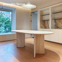 Table à manger ovale en travertin style crème minimaliste pour villa, vente en gros de mobilier de salle à manger