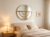 Miroir mural en métal doré semi-circulaire, miroir mural géométrique multicouche creux avec ornements en forme de boule pour la décoration de la maison et des hôtels