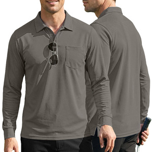 Men Long Sleeve <b>Polo</b> <b>Shirt</b> Chest Pocket Button Up Collared Golf Tennis Casual Wear - Product Image 1