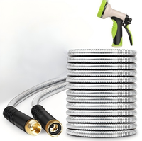 Tuyau d'arrosage de jardin 50 pieds, tuyau d'eau en acier inoxydable, léger, anti-pli, résistant aux animaux domestiques, anti-perforation, en métal pour jardin, extérieur
