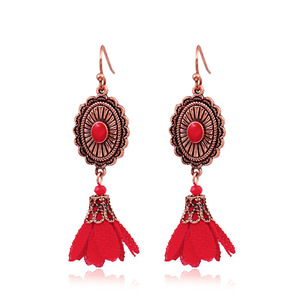 Flower <b>Drop</b> Earrings Women Red Bohemia Alloy Antique <b>Bronze</b> Plated Wedding Party Jewelry Fashion Accessories - Product Image 5
