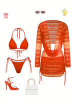 Sexy Color Block Push-up Bikiniset 2026 Dames Patchwork Cover-up 4-delig Zwempak Braziliaans Badpak Strandkleding Zwemkleding