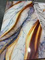 Panneau mural en PVC brillant MORLENX, motif abstrait blanc, bleu, bronze, or, effet marbre UV, pour l'intérieur des hôtels de luxe