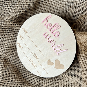 Targa in Legno Incisa Moderna 'Hello World' per Annuncio Nascita, Carta per Traguardi del Bambino - Product Image 6