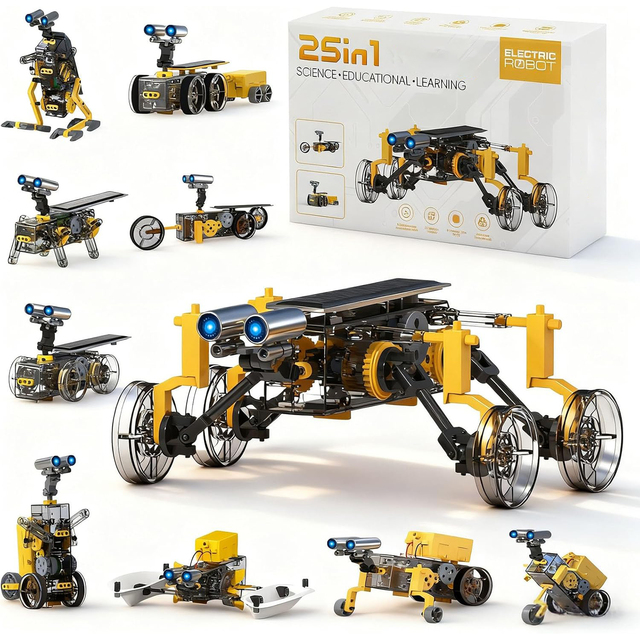 STEM 25-in-1 Cartoon Solar Battery Powered Robot Kit for Kids Ages 7-14 Educational Science Experiment Toy Hands-On Learning