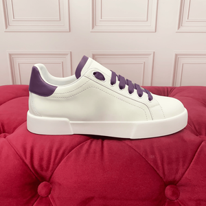 Nuevas Zapatillas Planas de Moda 2026 Dolces, con Empeine de Piel Vacuna Empalmada en Morado y Blanco, Ligeras, con Cordones y Suela Plana, Estilo Gabbana - Product Image 6
