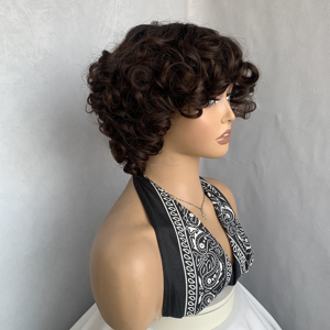 Perruques Courtes Bouclées Romance <span class=keywords><strong>avec</strong></span> Base Transparente pour une Densité de 200%, Franges et Tons Dégradés pour un Look Quotidien Tendance - Product Image 3