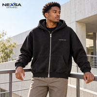 Sweat à capuche zippé noir épais en molleton de coton avec fermeture éclair métallique et motif graphique, fabrication sur mesure, marque privée, style streetwear, vente en gros