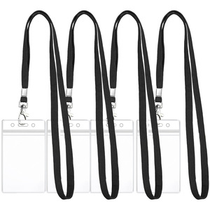Simple double-sided transparent waterproof <b>ID</b> card <b>holder</b> with black lanyard, suitable for exhibition badges, brand names, - Product Image 4