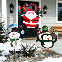 Décoration de jardin extérieure de Noël en métal avec Père Noël, bonhomme de neige et pingouin 'Ho Ho Ho'
