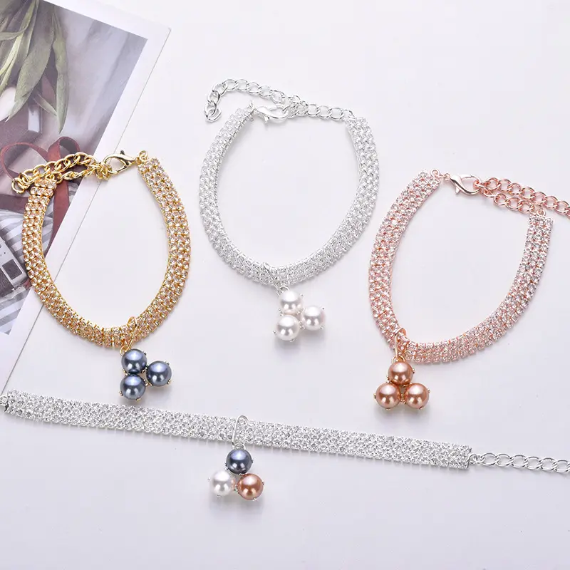 Nuovo collare per animali domestici con perla colorata lucida collana di diamanti minimalisti per gatti e cani