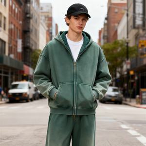 TKAN268D High Quality fabric Plus size baggy heavy Cotton vintage washed Custom Silk screen Printing <b>zip</b> <b>up</b> <b>Hoodie</b> - Product Image 1