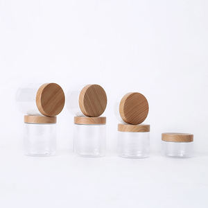 Vente en gros de pots cosmétiques en PET ambré/transparent avec couvercle en <span class=keywords><strong>bambou</strong></span>, pots pour beurre corporel avec logo personnalisé, 50 ml-500 ml - Product Image 3